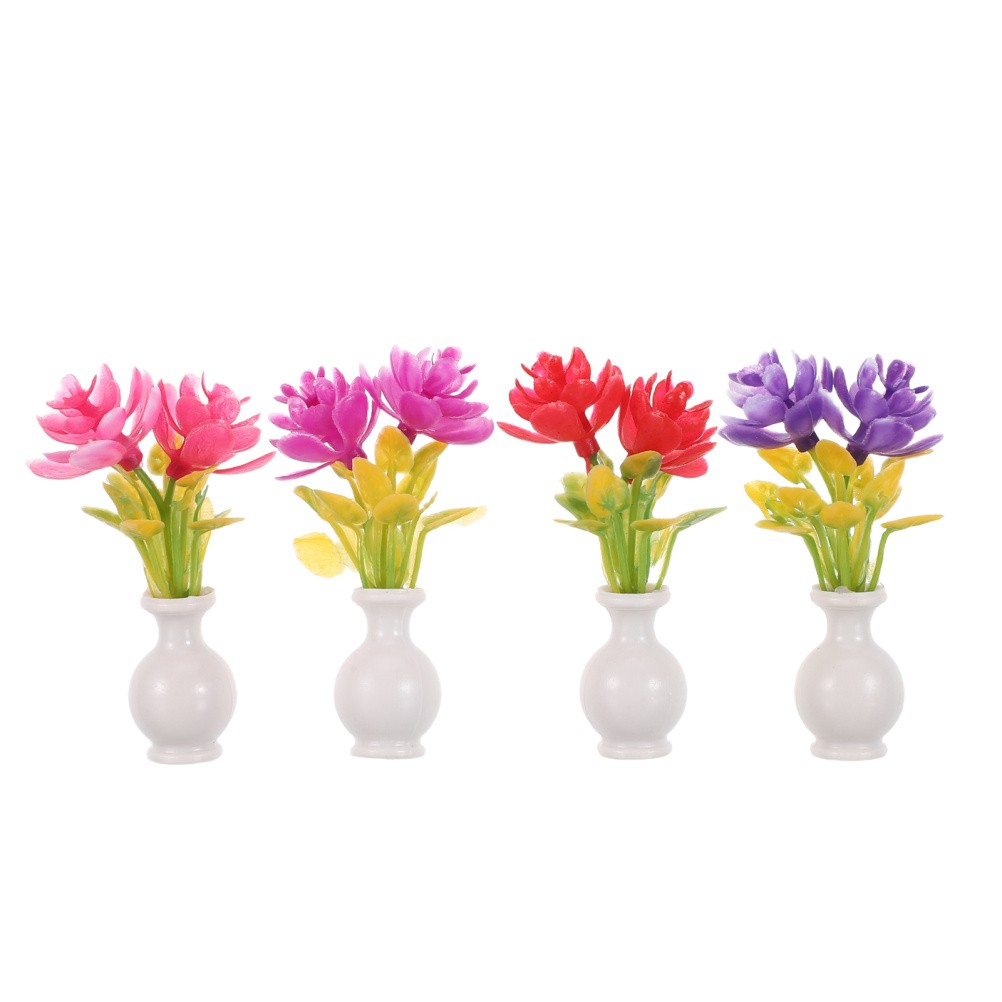 4 Pcs Dollhouse Simulated Flowers Fairy Gardens Accessory Mini Bud Vase