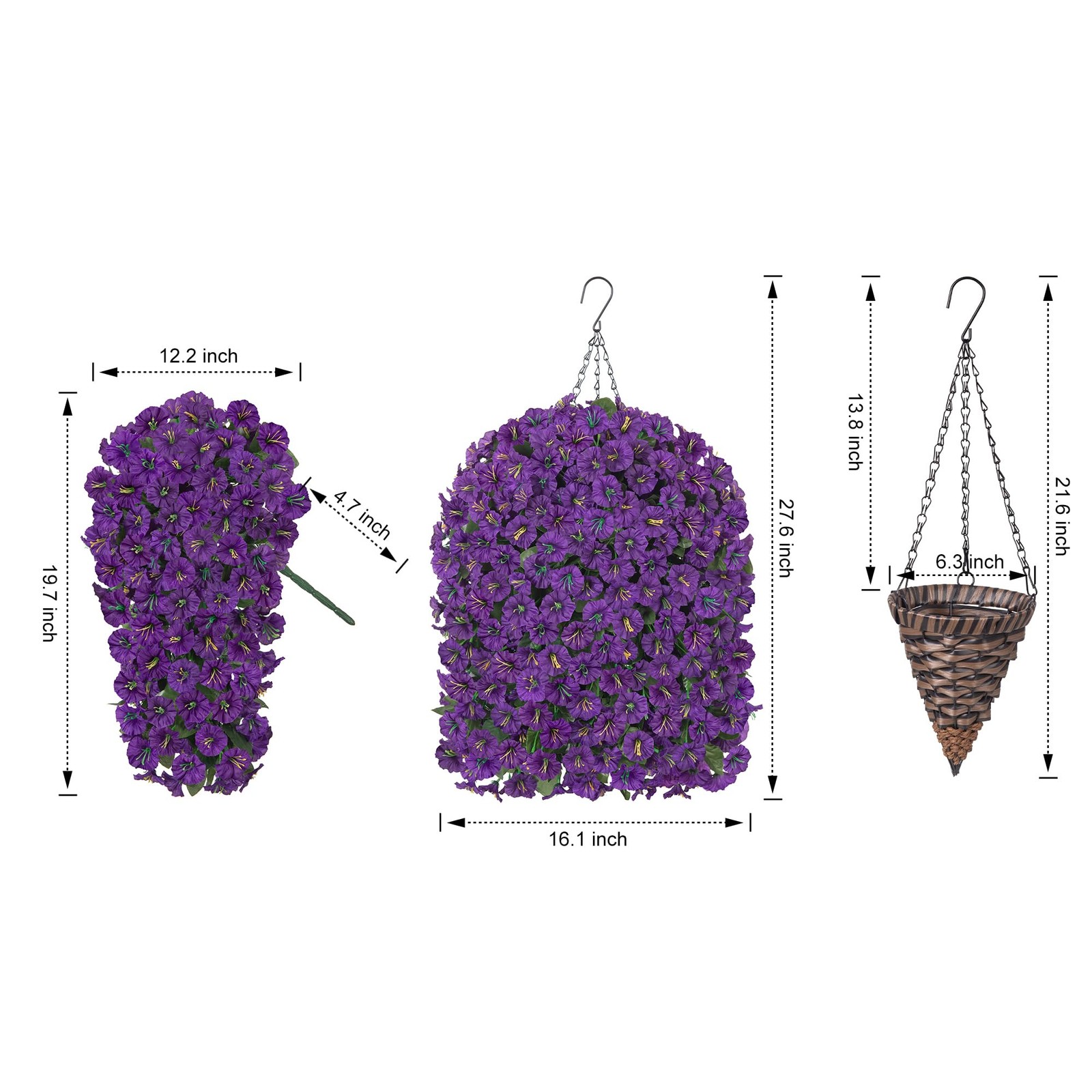 Artificial Hanging Flower Basket 18.1″ Height X 12.2″ Width – UV Resistant Faux