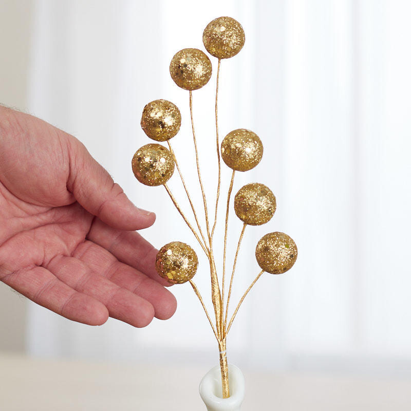 Set of 12 Gold Glittered Disco Ball 9-1/2″ Tall Floral Picks