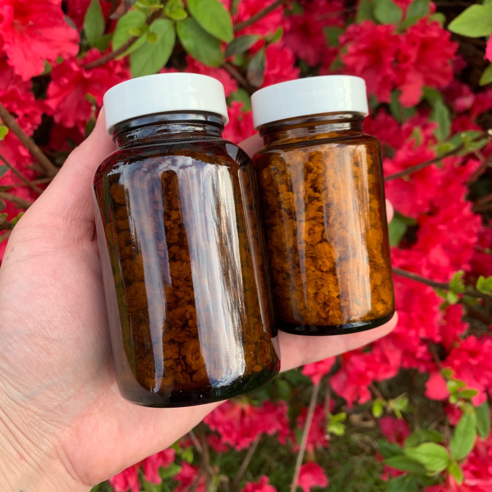 Handmade Floral Decor Centerpiece Amber Glass Bottle Dried Flowers Cottagecore