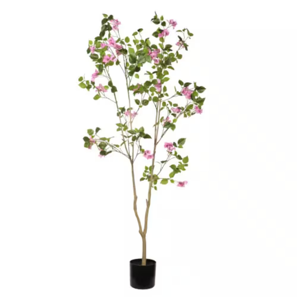 72In. Pink Indoor Artificial Bougainvillea Tree in Black Plastic Pot-Realistic F