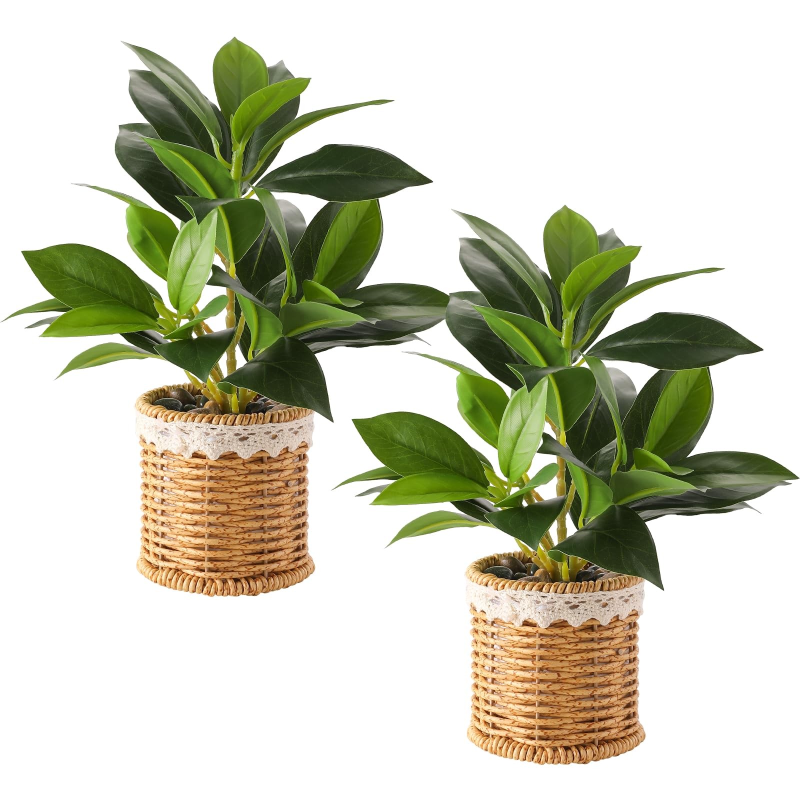 2 Pack Fake Plants Artificial Potted Plants with Weaved Pot for Shelf & Table…