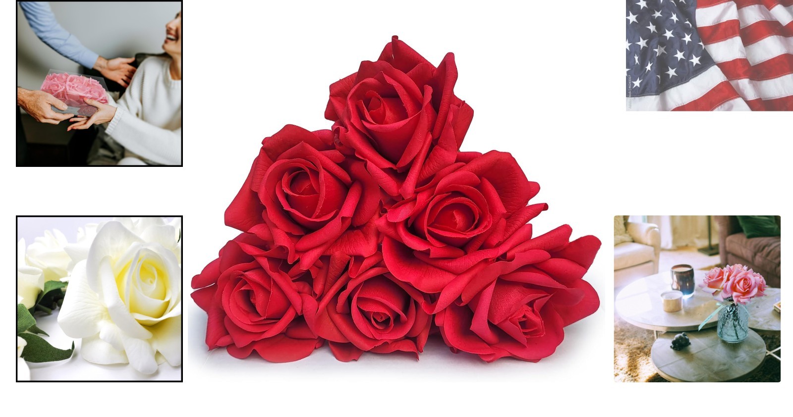 Majestic 6 Real Touch Fake Roses with Stems – Perfect for DIY Decor & Gifting