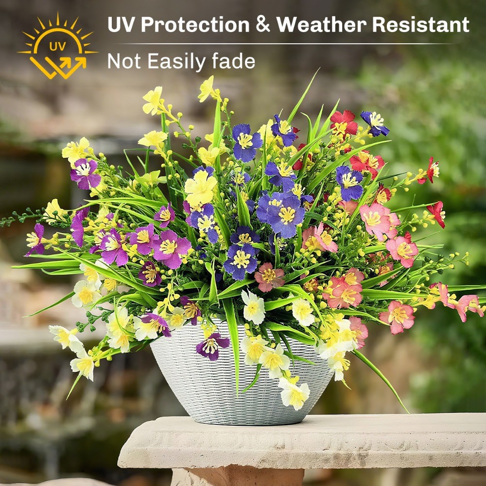 12 Bundles Artificial Outdoor Flowers Lifelike UV Resistant Fake Hanging Plants