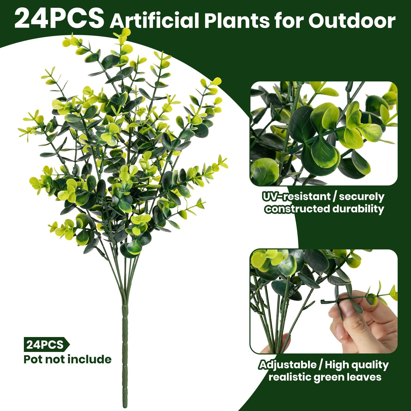 17 Inch Artificial Plants Outdoor Faux Shrubs Eucalyptus Boxwood Grass UV Res…