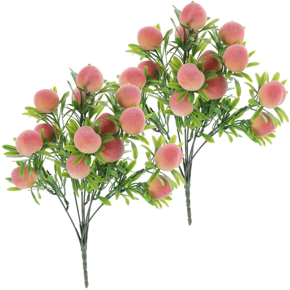 2pc Artificial Peach Tree Stem Branches Fake Fruit Branches Bouquet Decors