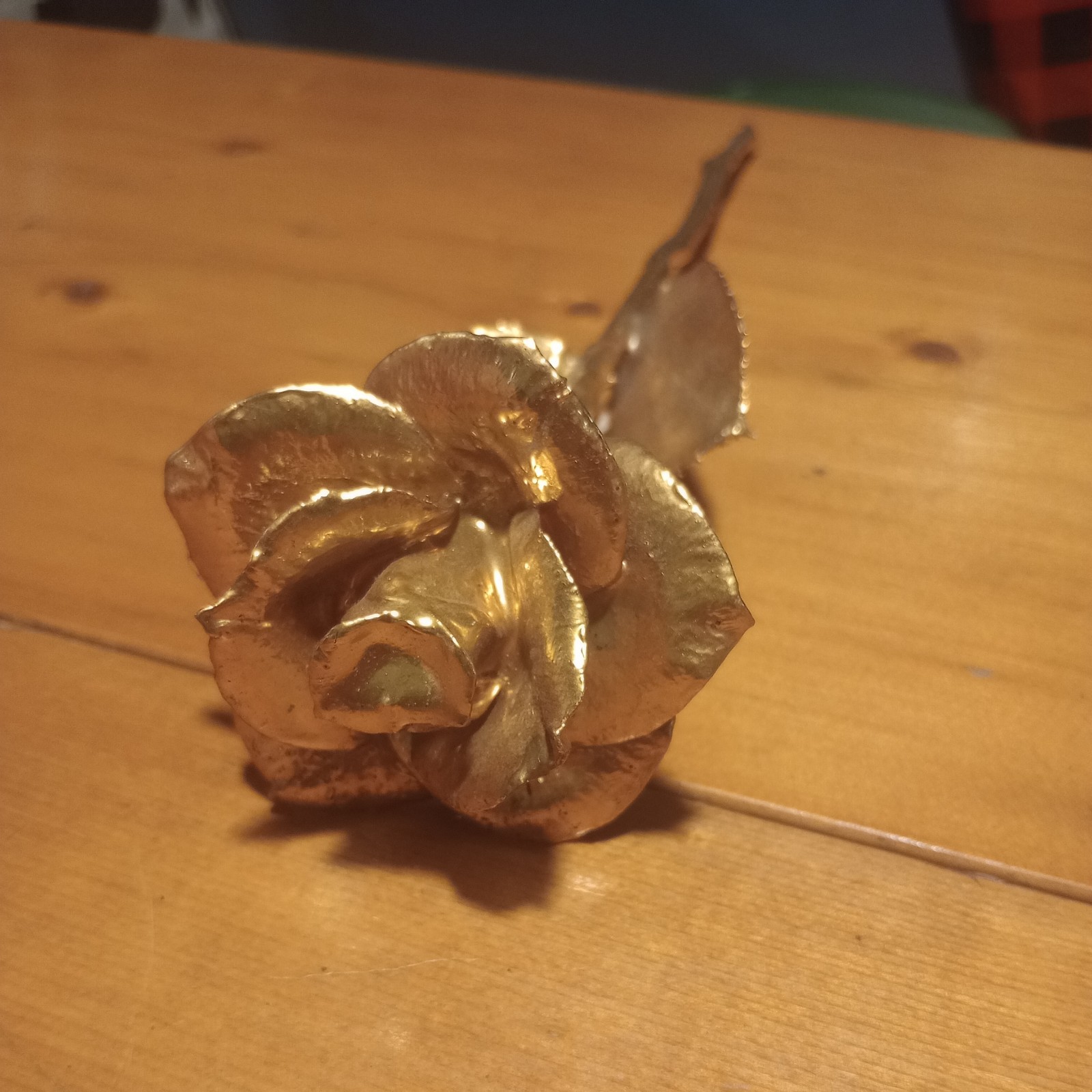 Real American Rose Electroformed & Finished In 24 karat Gold 11.5″ long