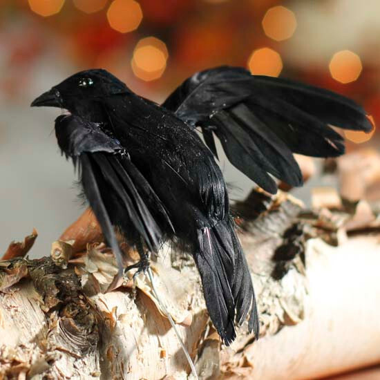 Package of 6 Flying Artificial 4-1/2″ Tall Crow Black Feathered Birds