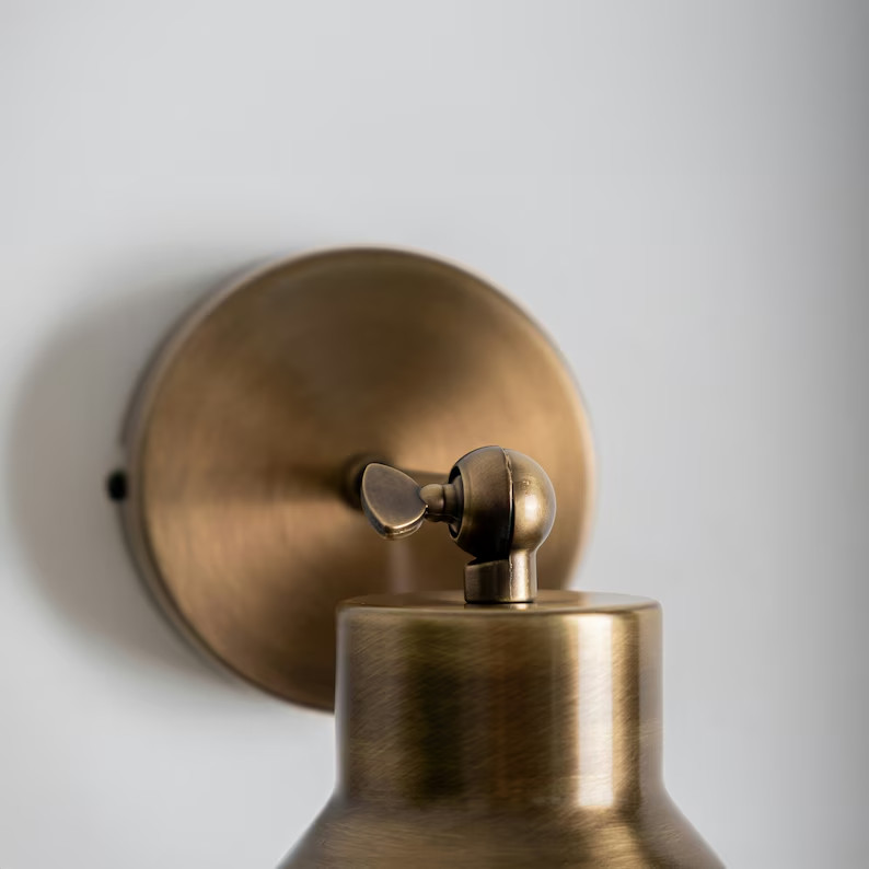 Aged Brass Wall Sconce Lighting , Solid Brass Adjustable Wall Sconce , Mid Centu