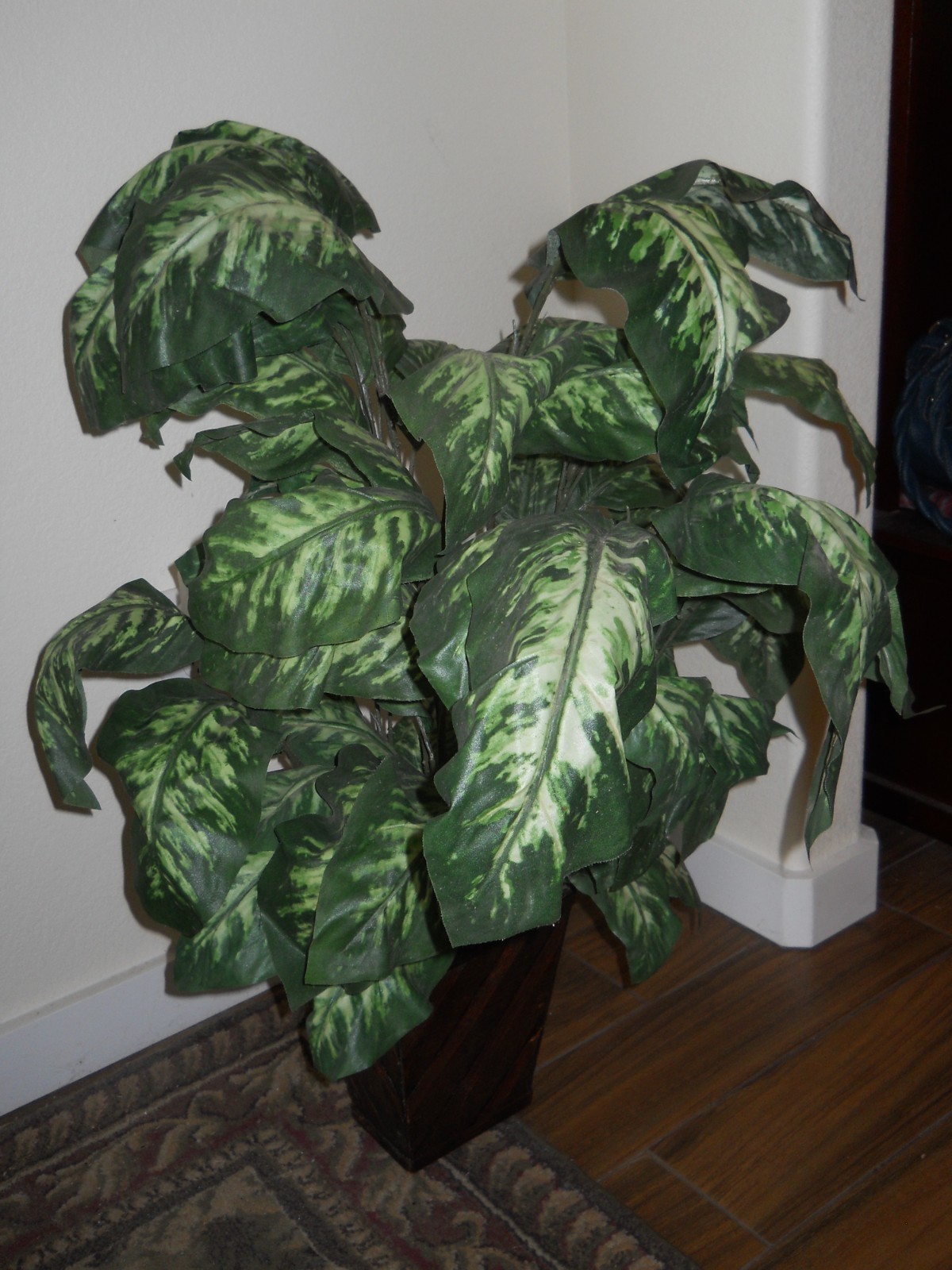 Artificial Green and White Dieffenbachia Plant ~ 3 feet Tall in planter