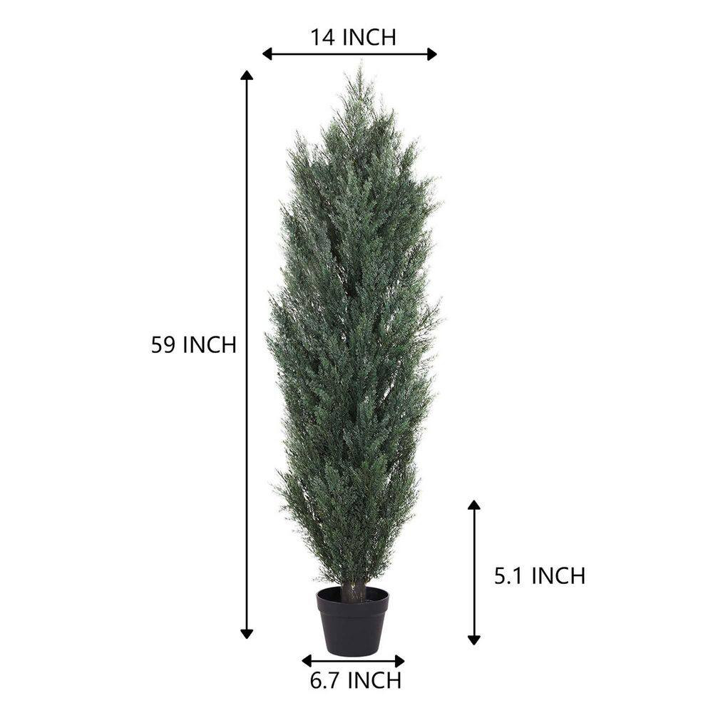 2-Piece 59 In. Artificial Cedar Tree Monochrome Pines in Pot for Garden