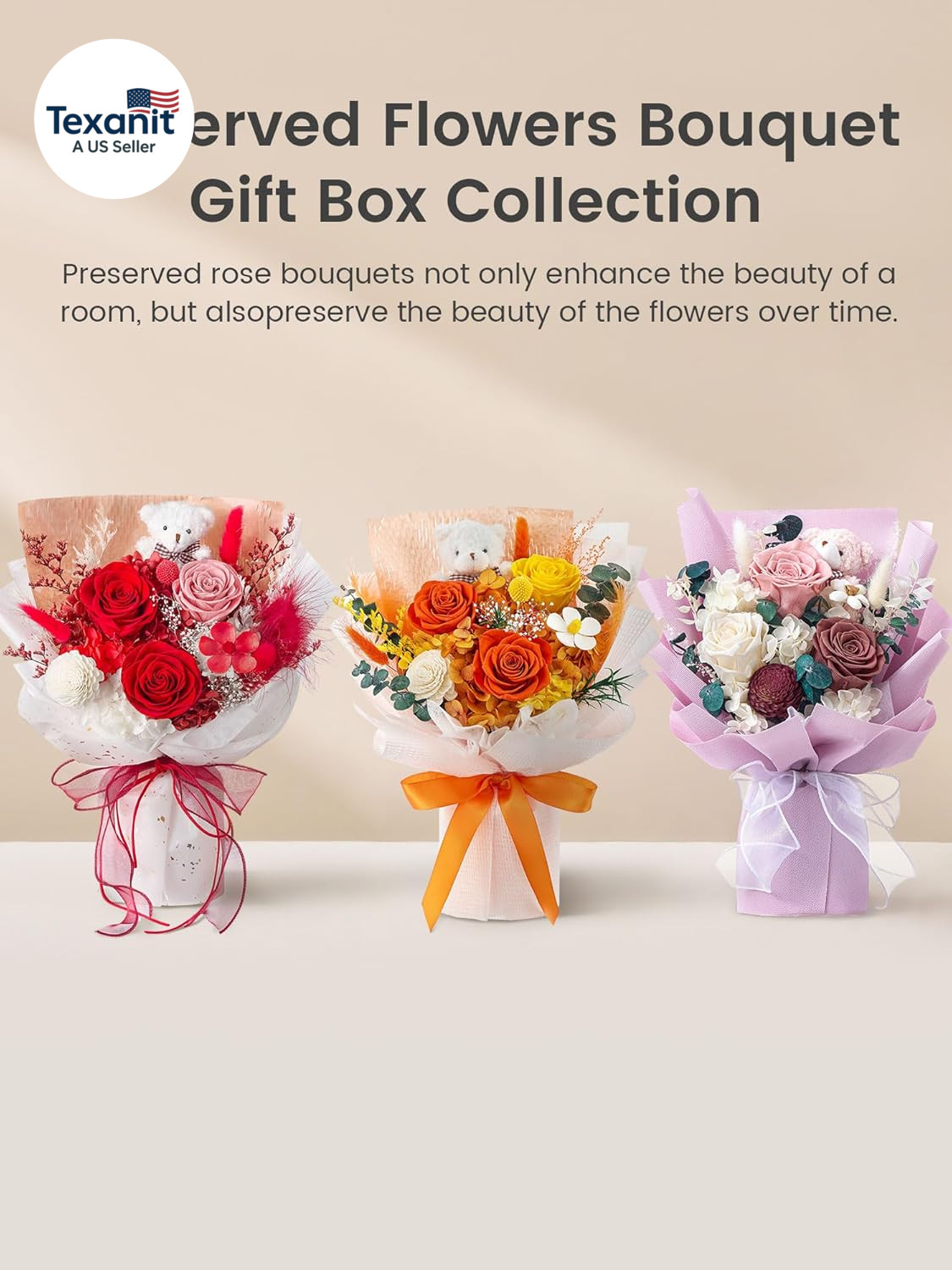 Forever Flower Bouquet Flowers for Delivery Prime Preserved Roses with Bear Gift