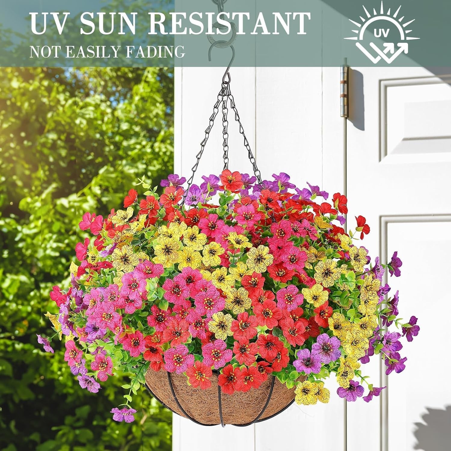 AGIRL 2 Set Artificial Hanging Flowers Baskets For Outdoors