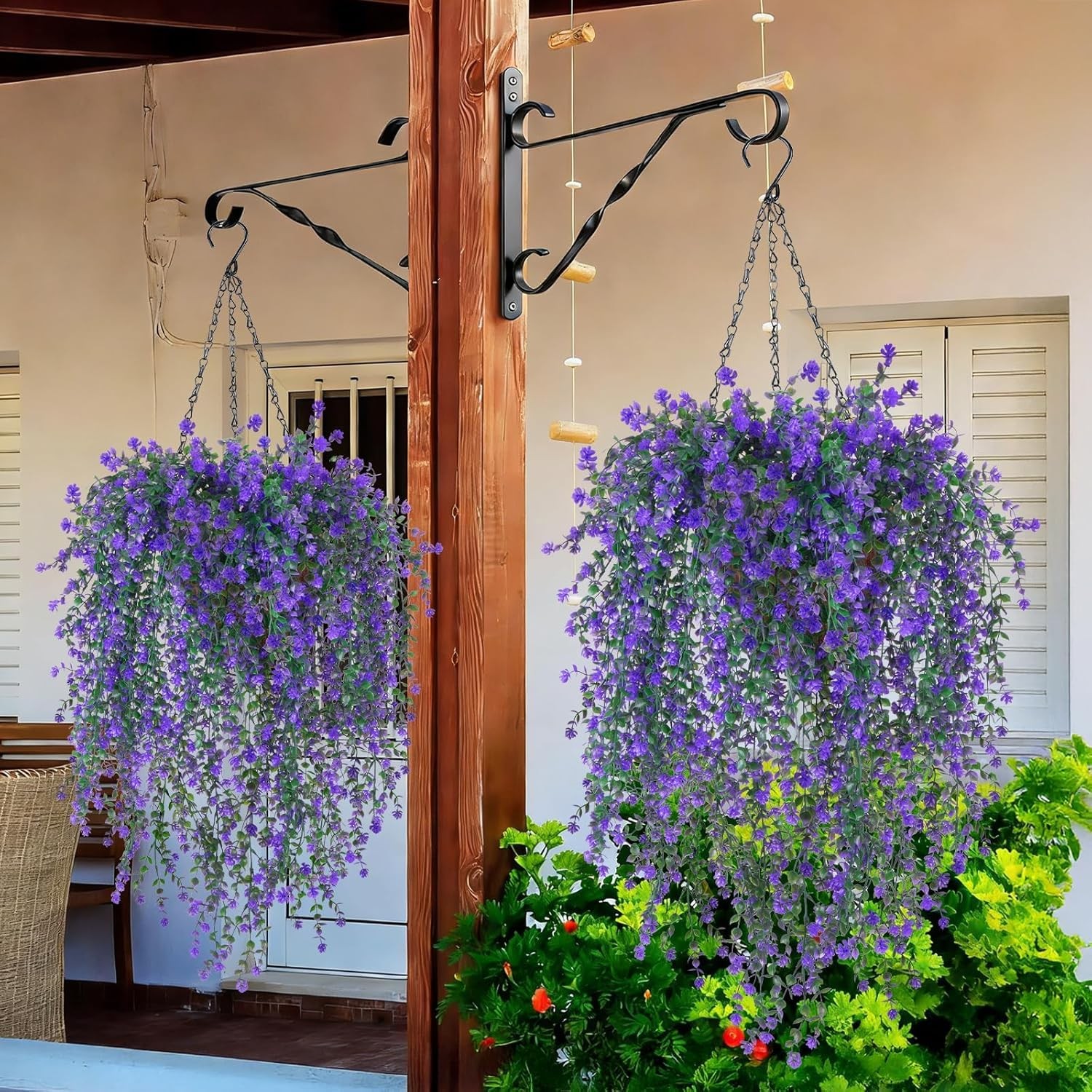 MHMJON 2 Set Artificial Flower Hanging Baskets for Outdoors, 20Pcs Fake Hangi…