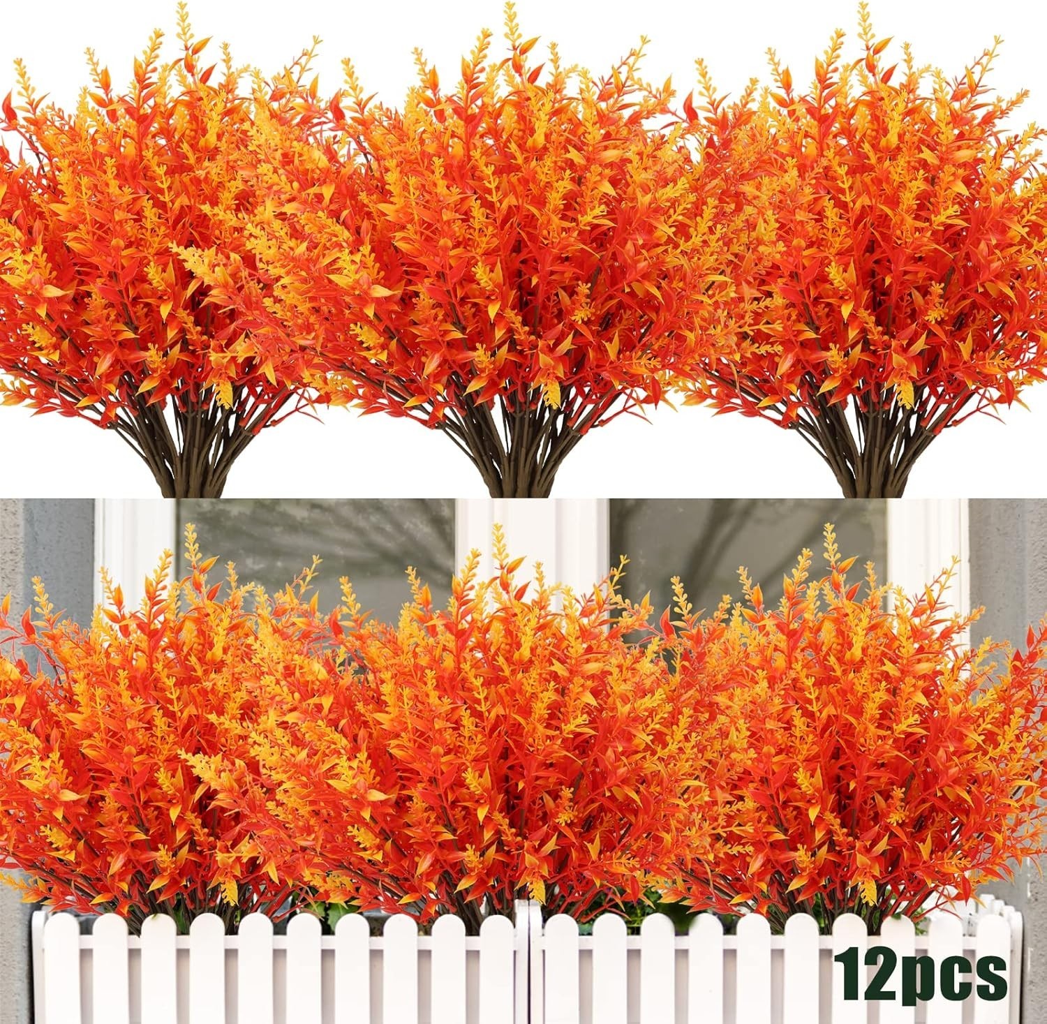 Outdoor Hanging Plant Decor – 12 Bundles Fake Boxwood Plants