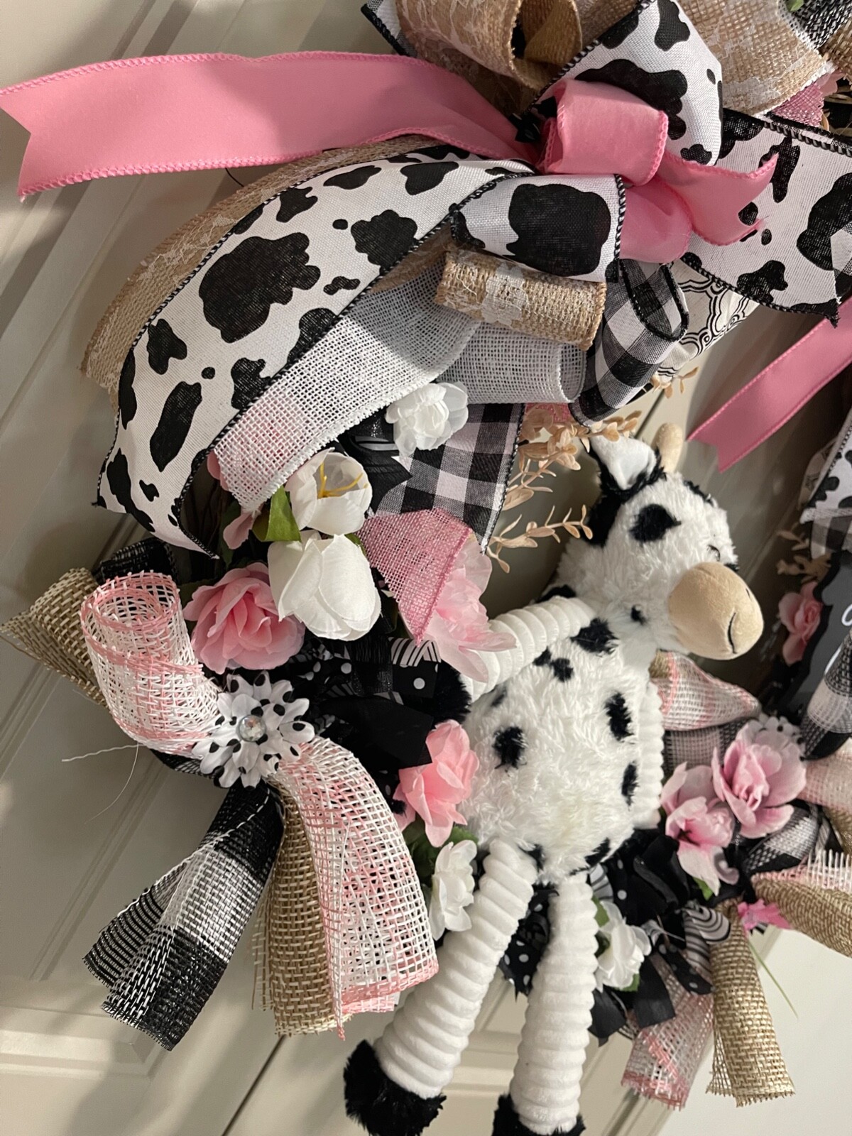 Farm MOO Cow floral mesh grapevine wreath by Taylormadecustombows 32x28x7″