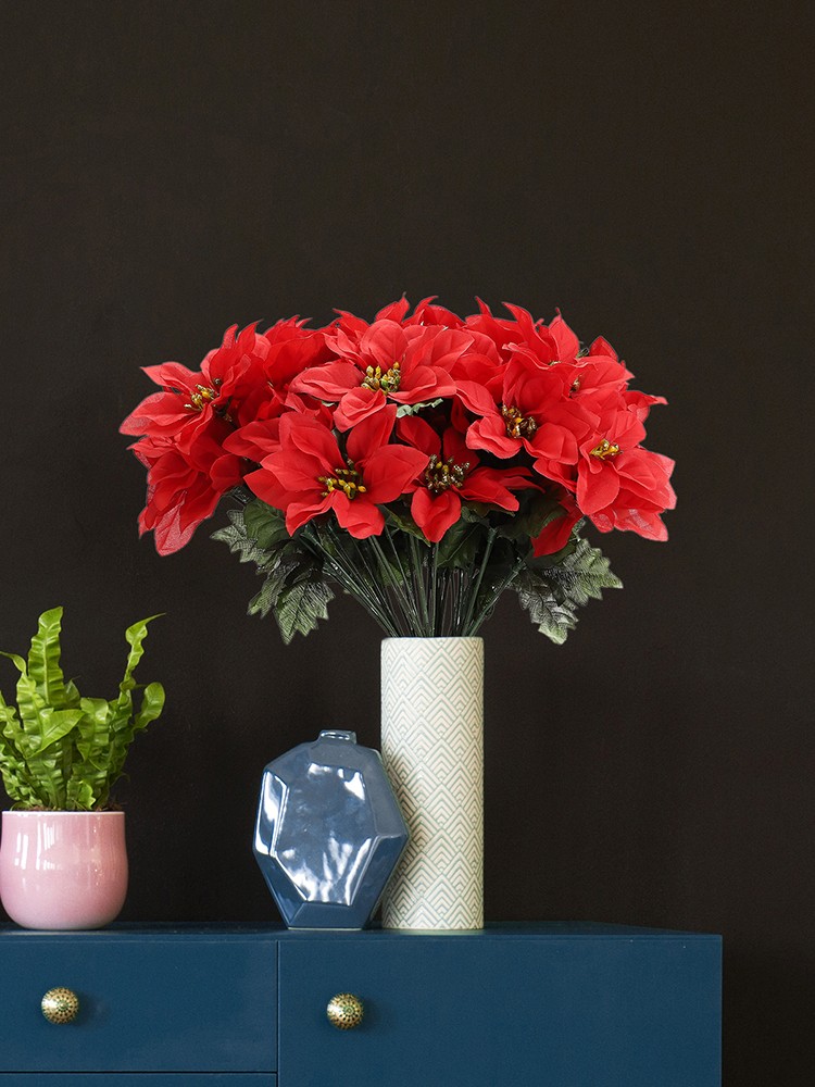 6 Branches Red Poinsettia 37cm Artificial Christmas Flower Decor
