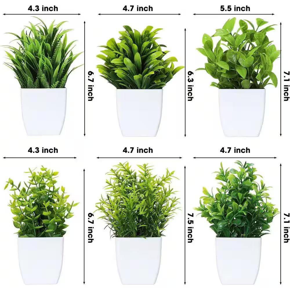 6.7-7.5 In. Green Indoor Artificial Shrub 12-Pack Mini Plastic Potted Faux Plant