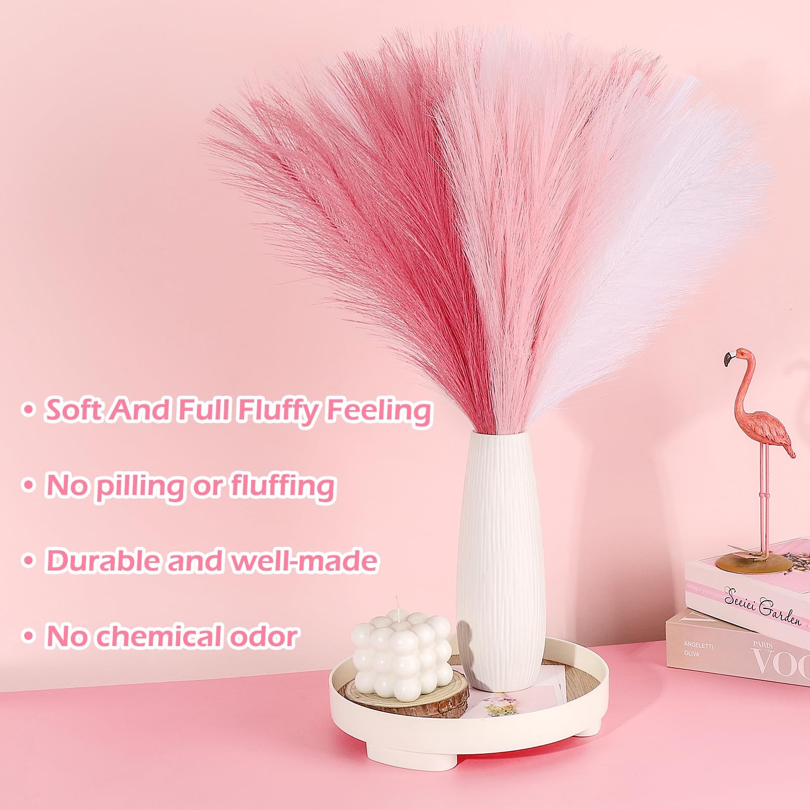 30 Pcs Pink White Pampas Grass Decor: 21.7″ Fluffy Faux Small Pampas Grass Ar…