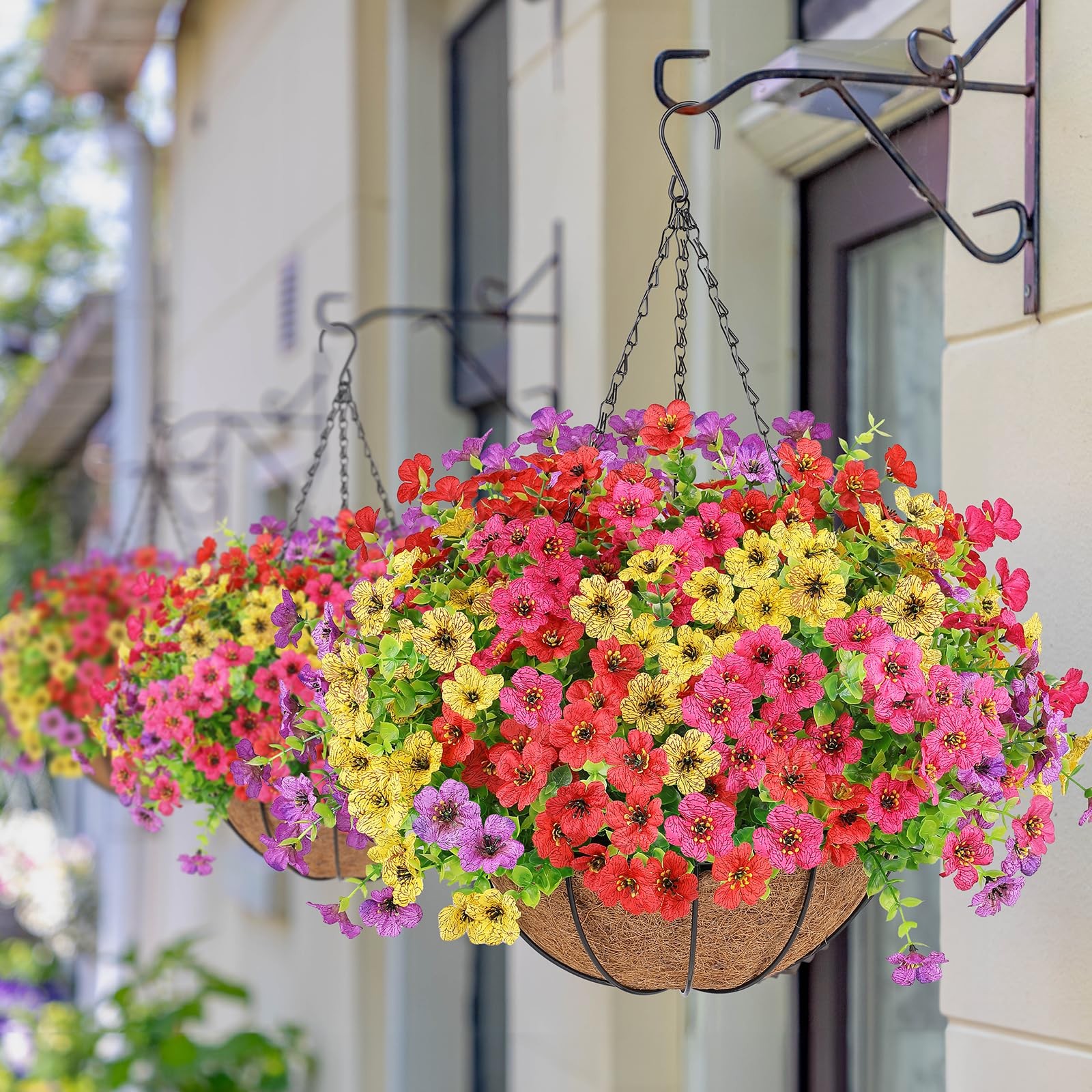 Artificial Flowers Hanging Plants in Basket,Artificial Hanging Flowers for Ou…