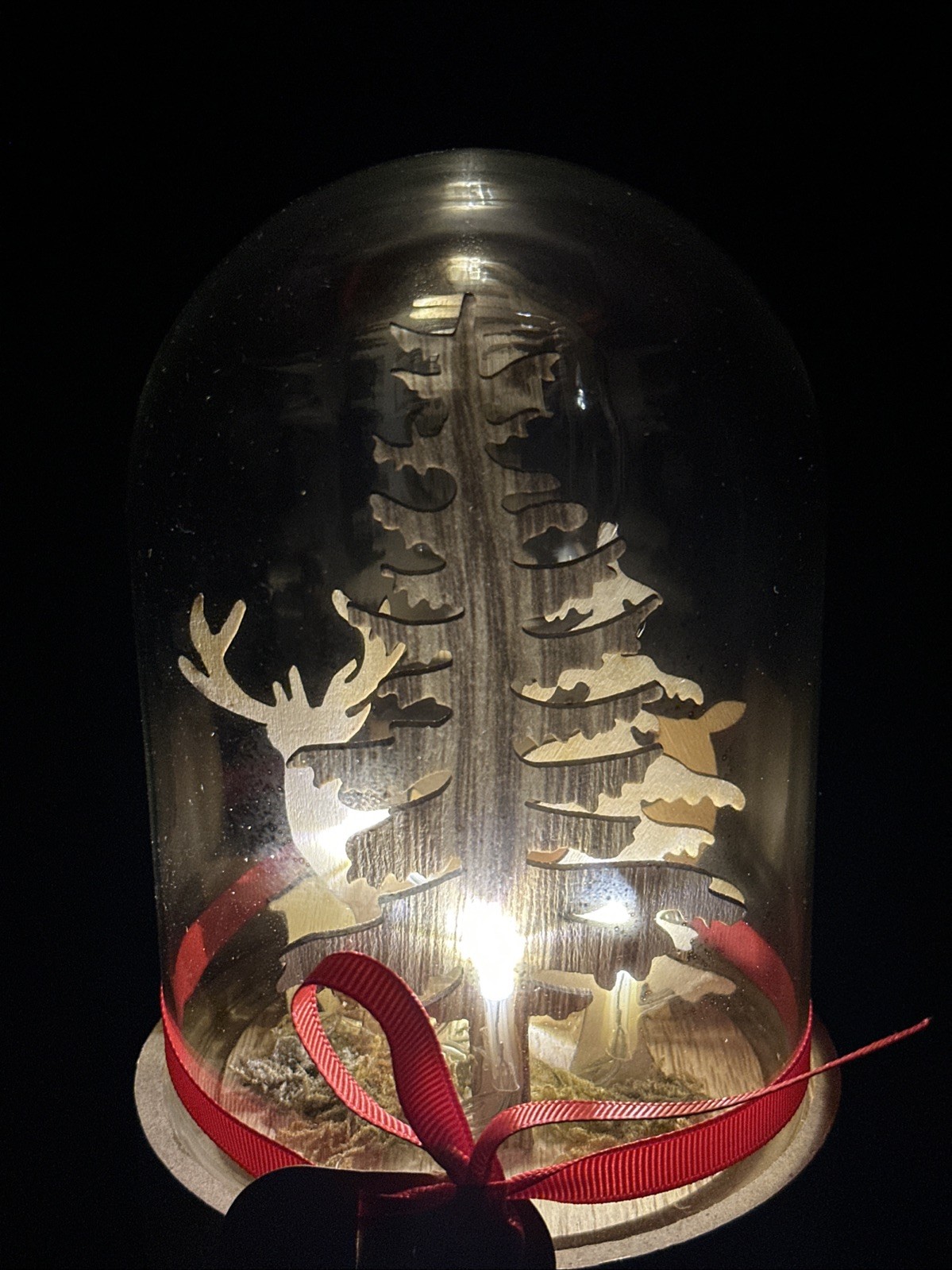 Allure Clear Cloche Glass Dome Jar Display Case Tabletop Center LED Deer 7.5”