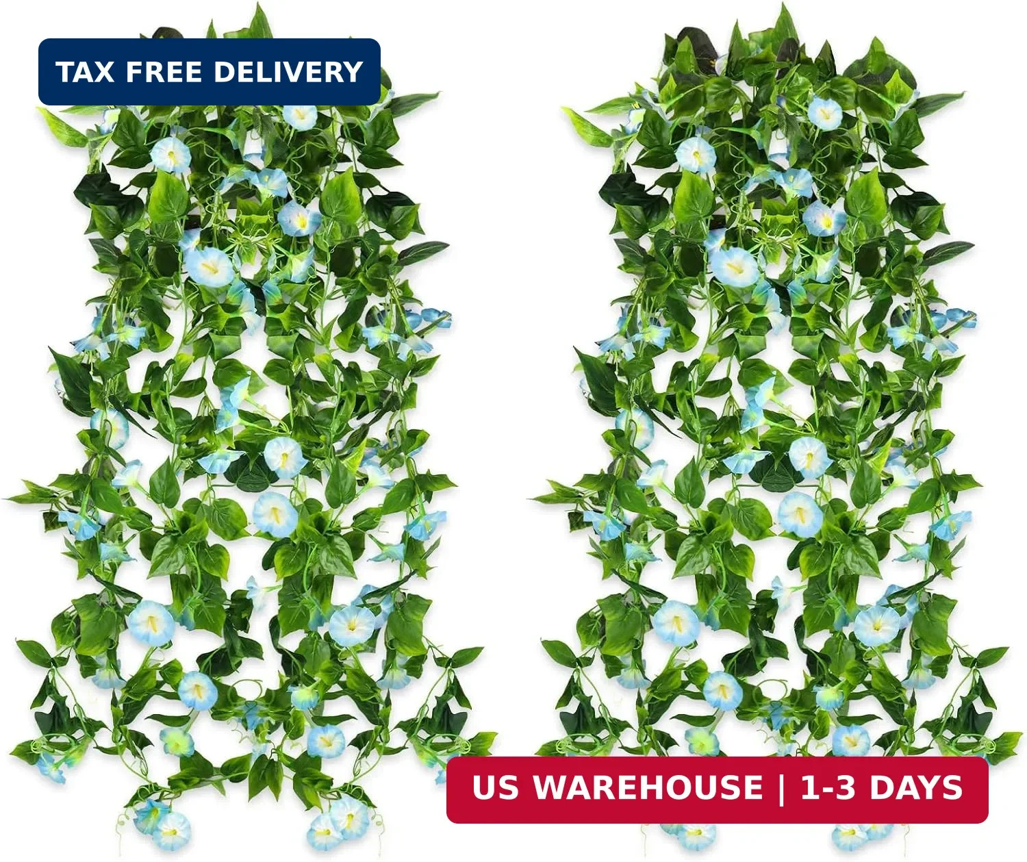 AirSun Artificial Morning Glory Flower Vines, 2pcs 15Feet Hanging Plants Silk Ga