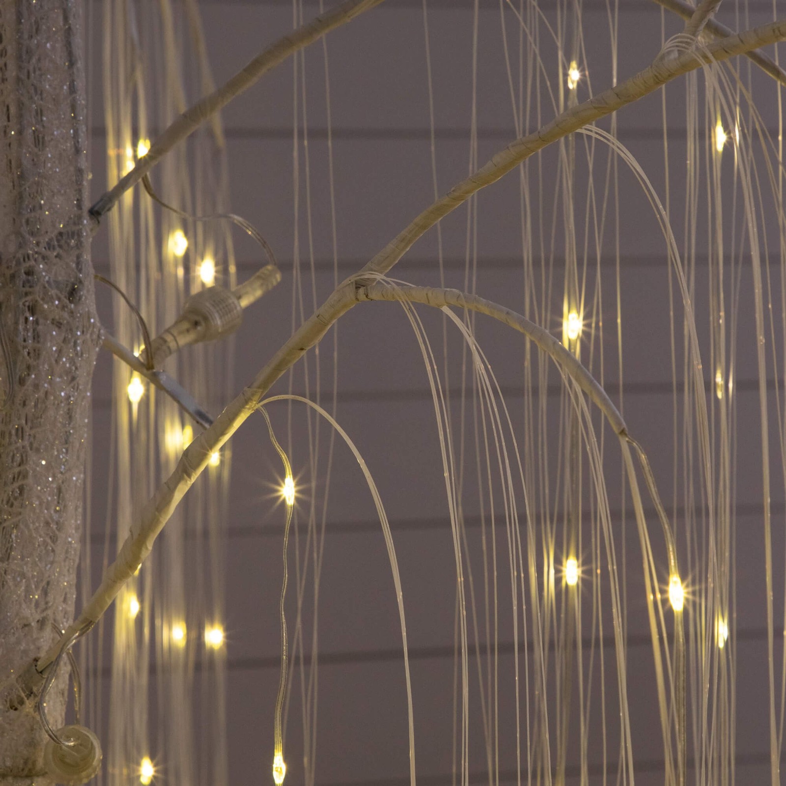 Nearly Natural 7ft Pre-Lit Artificial White Willow Tree w/ 400 Cool White LED