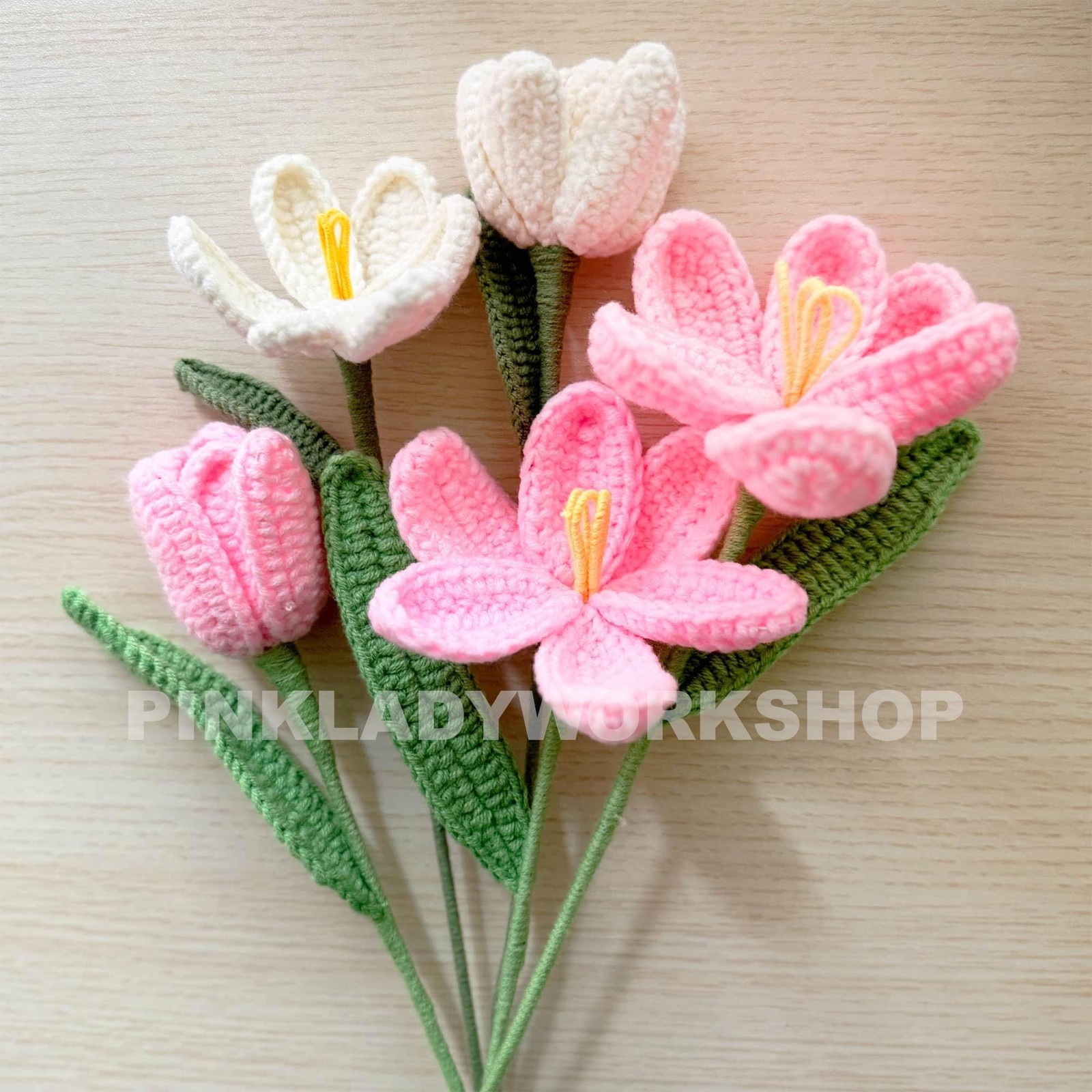 Handmade Crochet Tulip Flower Stems (no vase) | Pink | Bouquet | Gift for Mom