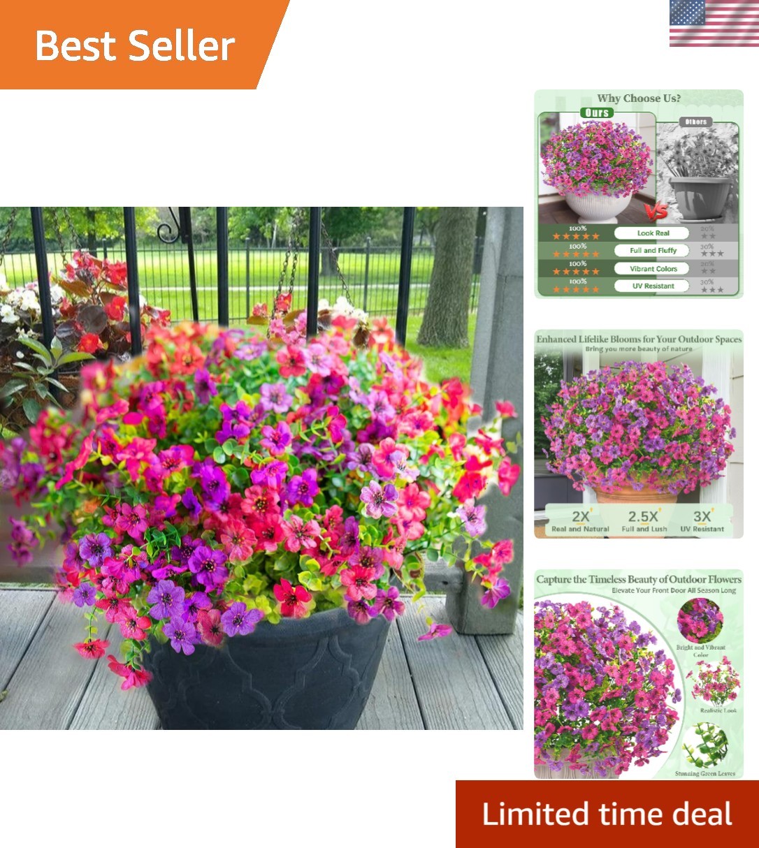12 Bundles Artificial Flowers for Outdoors, UV Resistant Artificial Outdoor F…