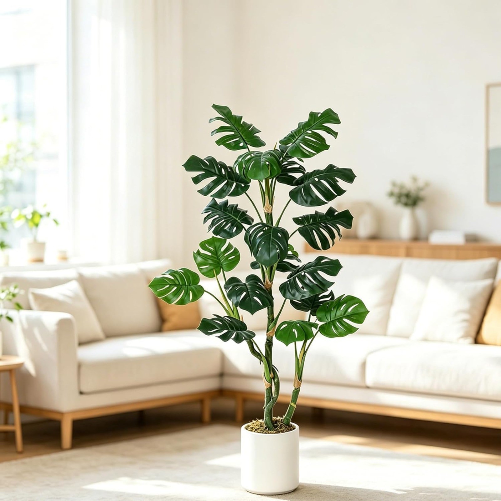 4FT Artificial Monstera Tree Tall Fake Tropical Palm Tree with Planter Home