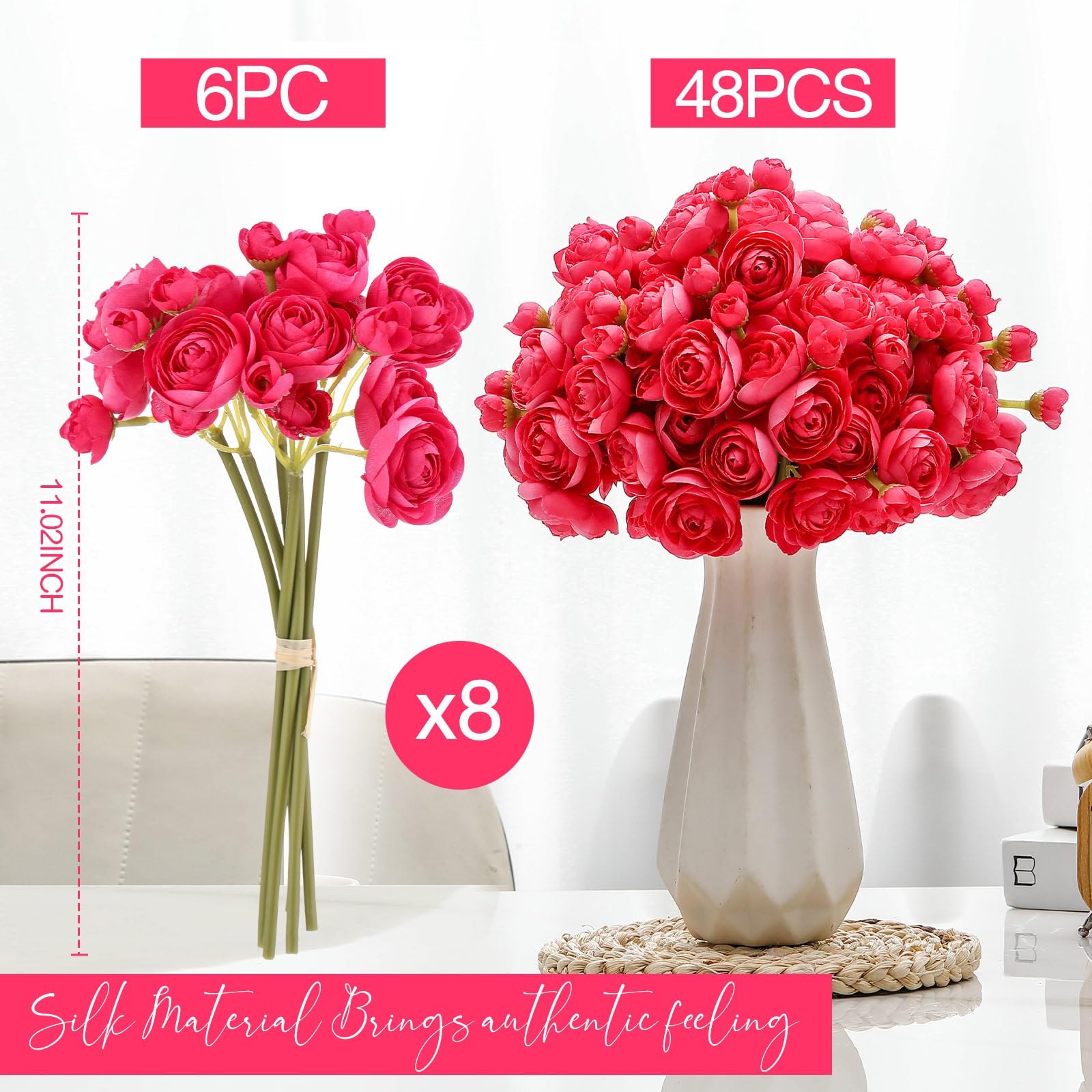 48 Pcs Ranunculus Artificial Flower,Real to Lifelike Peonies Artificial Flowe…