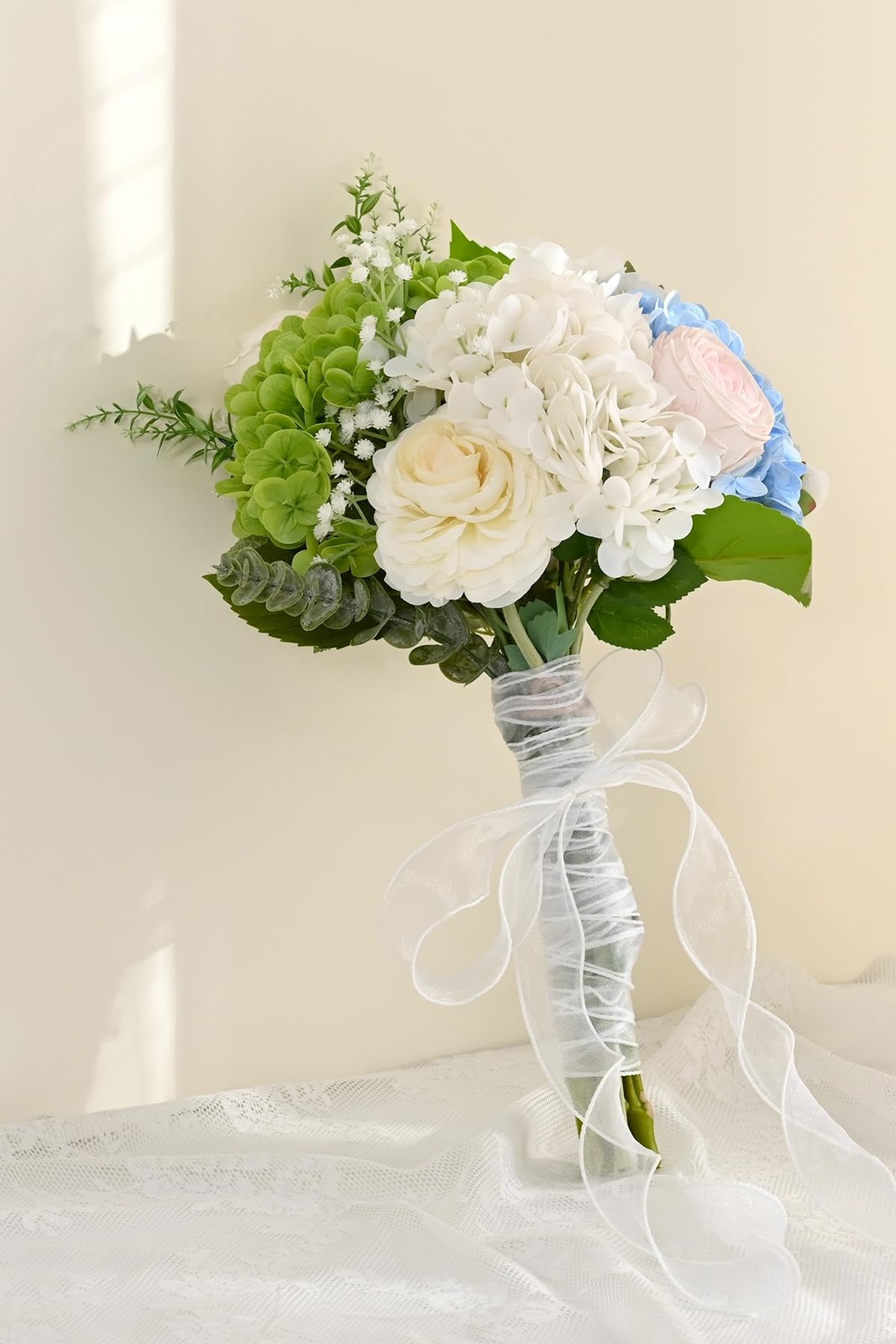 4Pcs Real Touch Hydrangea Artificial Flowers, 22.5” Light Green & Dark Green…