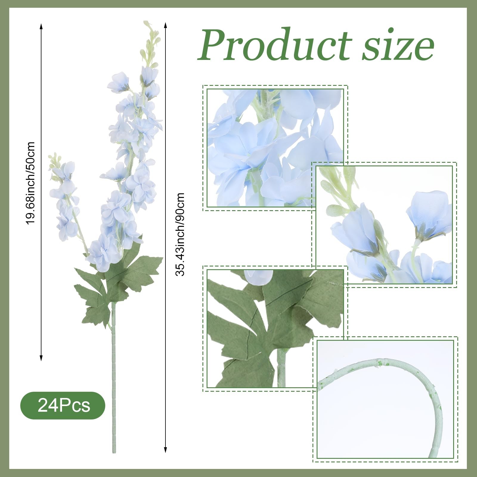 24 Pcs Delphinium Artificial Flower 35.4” Long Larkspur Stem Silk Fake Faux …