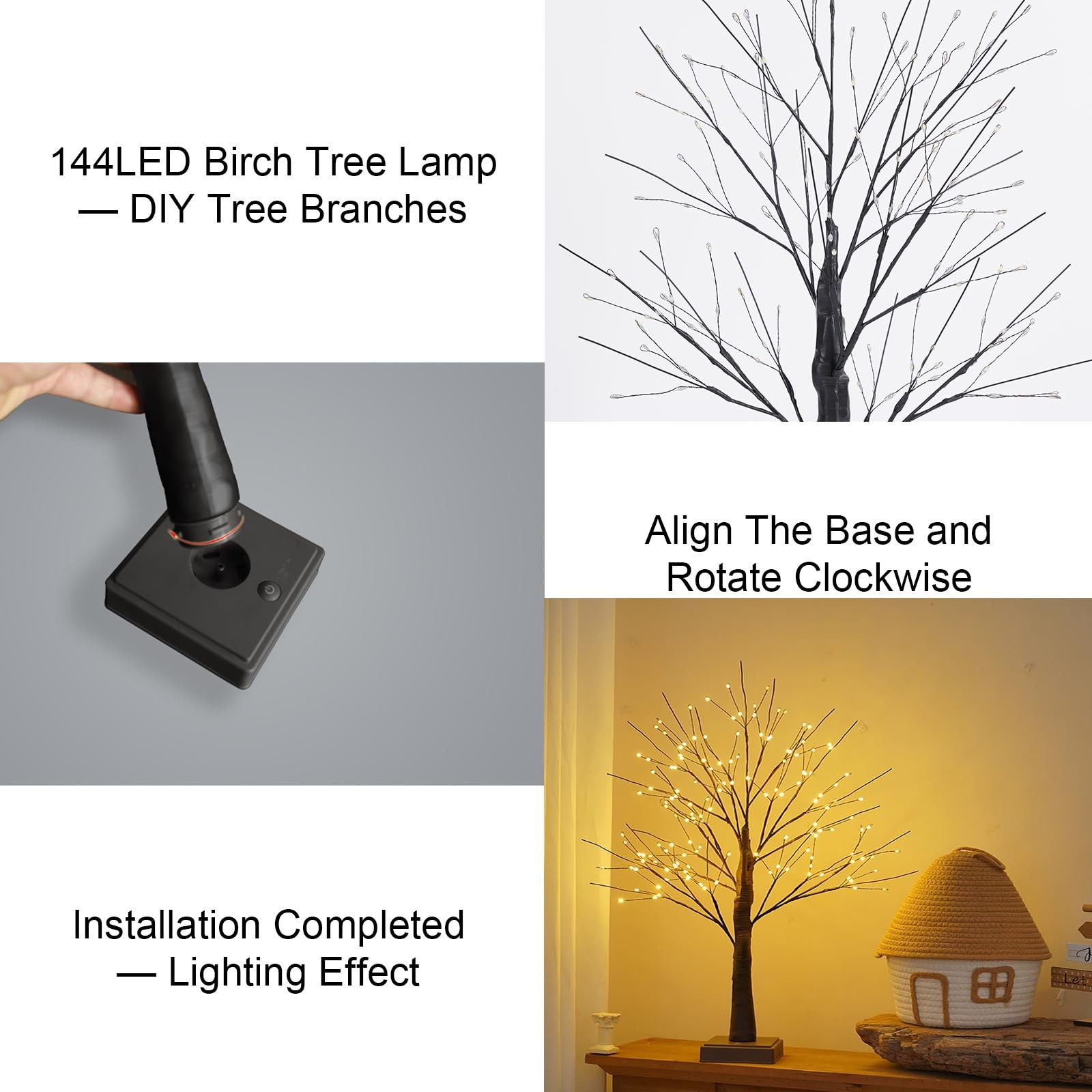 144 LED Artificial Tree Lamp with Timer, DIY Birch Trees with LED Lights, Lig…