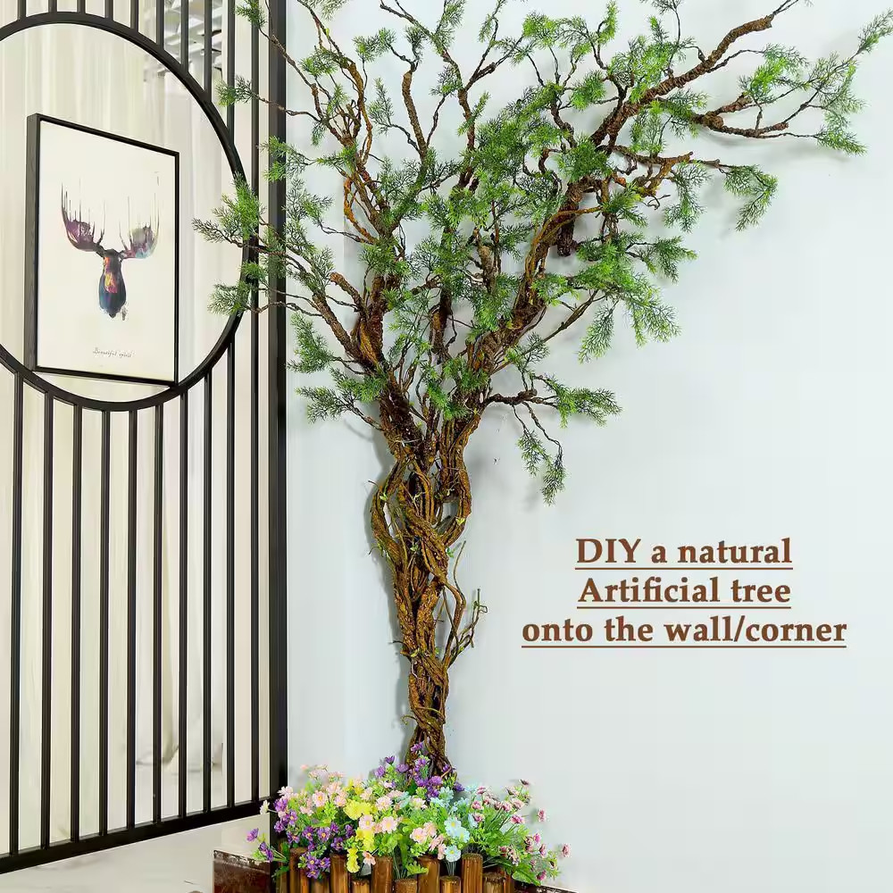 1Pc Artificial Pine Bark Branches Green Leaf Bendable Foliage Real Touch EPE Mat
