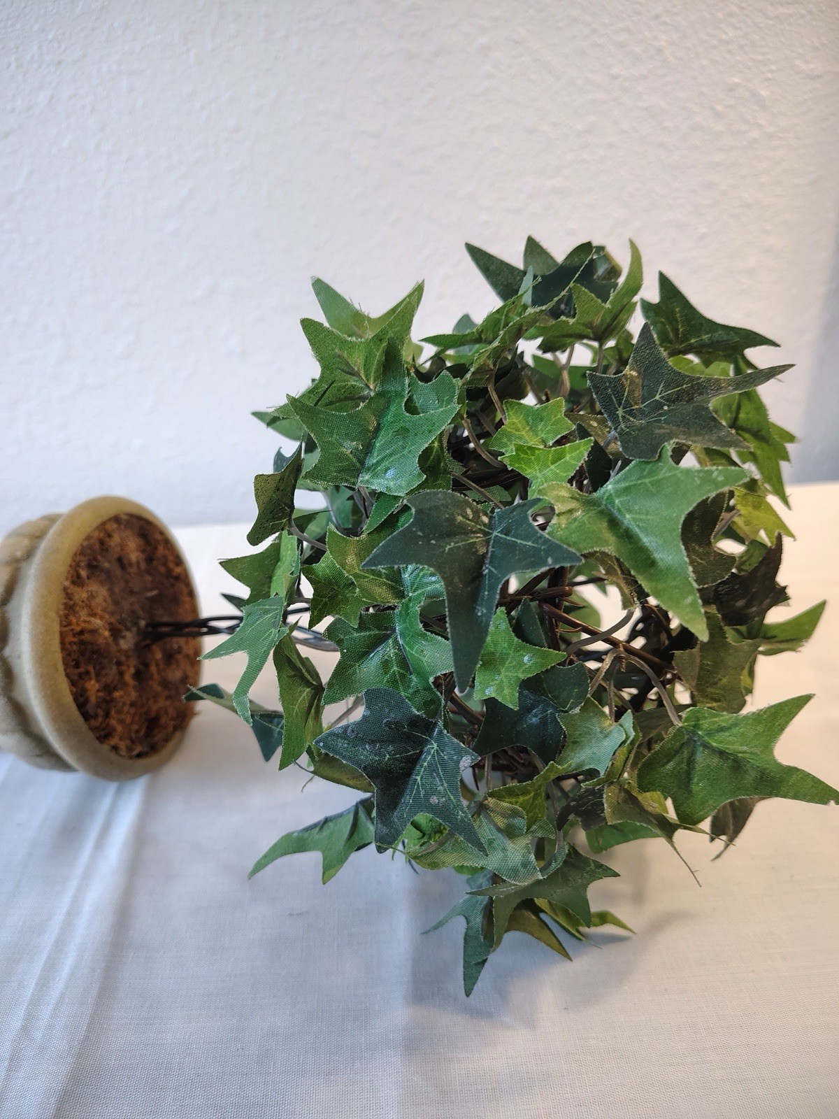 Artificial Ivy Topiary Ball, Green, Decorative Beige Urn Planter, Floral Garden