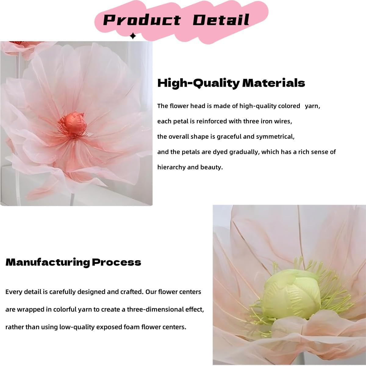 Giant Flowers for Decoration – 5.58 Ft Adjustable Waterproof 3D Silk Faux Large