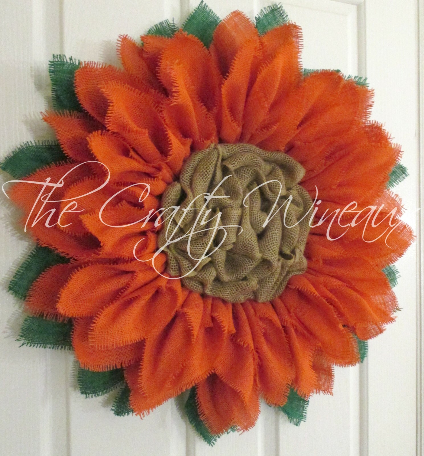 The Crafty Wineaux – Extra Thick 25″ Rich Tangerine Burlap Sunflower Wreath