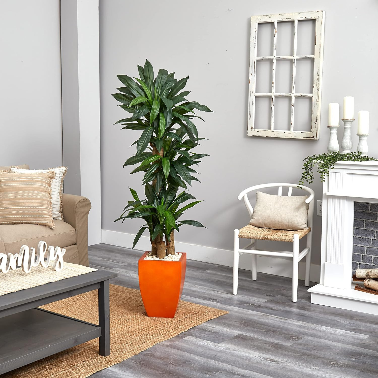 Real Touch 5.5Ft Dracaena Plant in Stylish Orange Square Planter