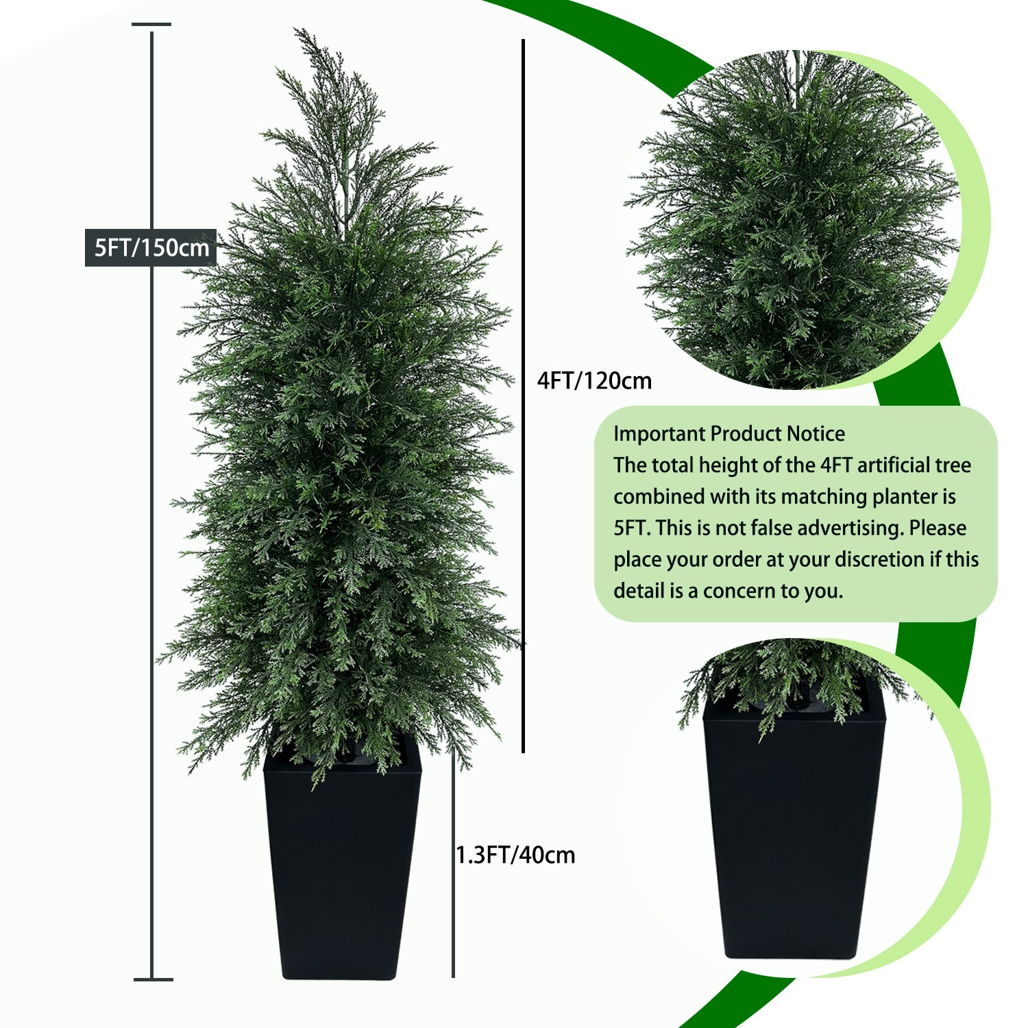 2Pack 4FT Artificial Cypress Tree, Black Square Planter Indoor/outdoor decor