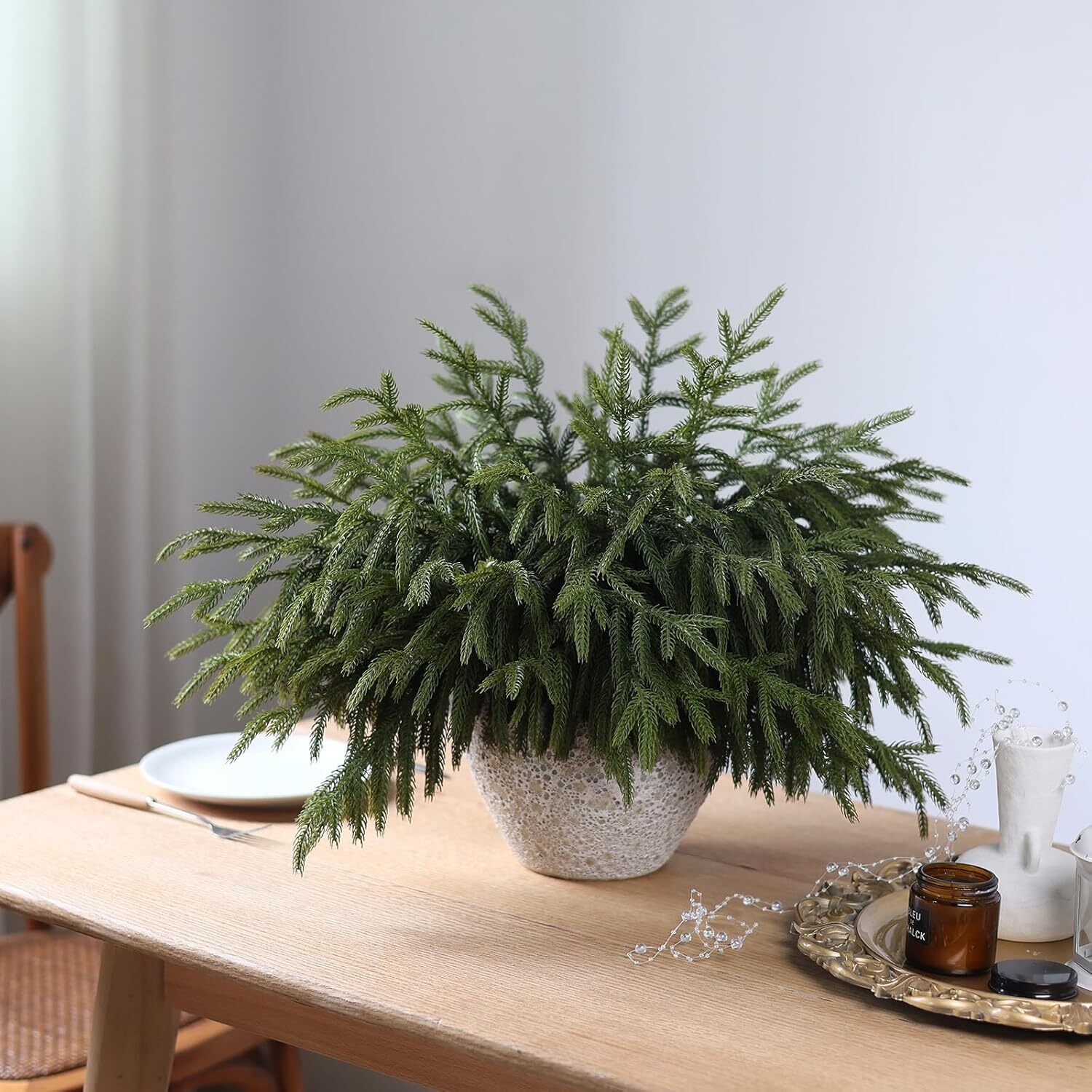16 Pcs Christmas Norfolk Pine Branches, 18 Inch Real Touch Artificial Norfolk