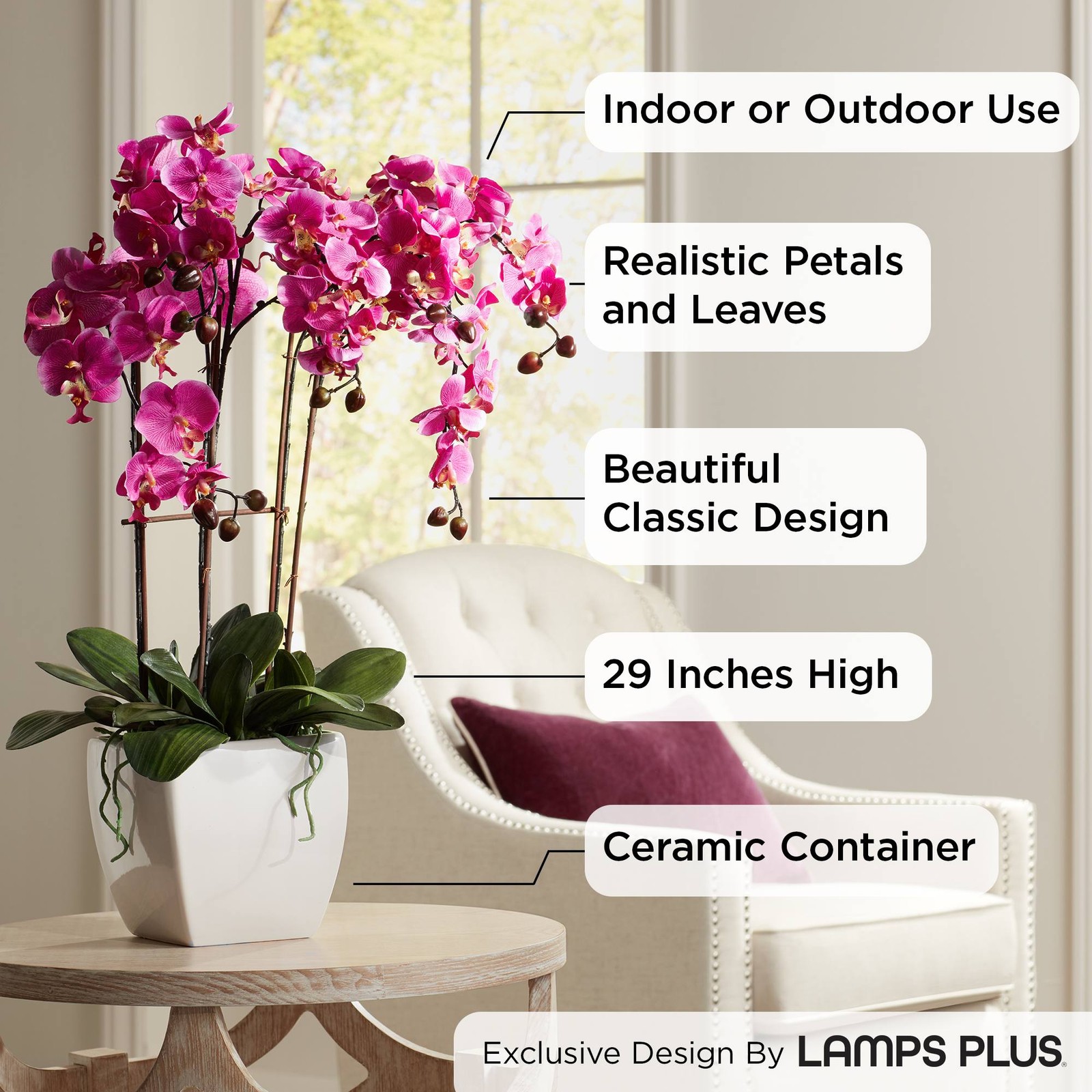 Potted Faux Artificial Flowers Realistic Purple Fuchsia Orchid in Pot Home Decor