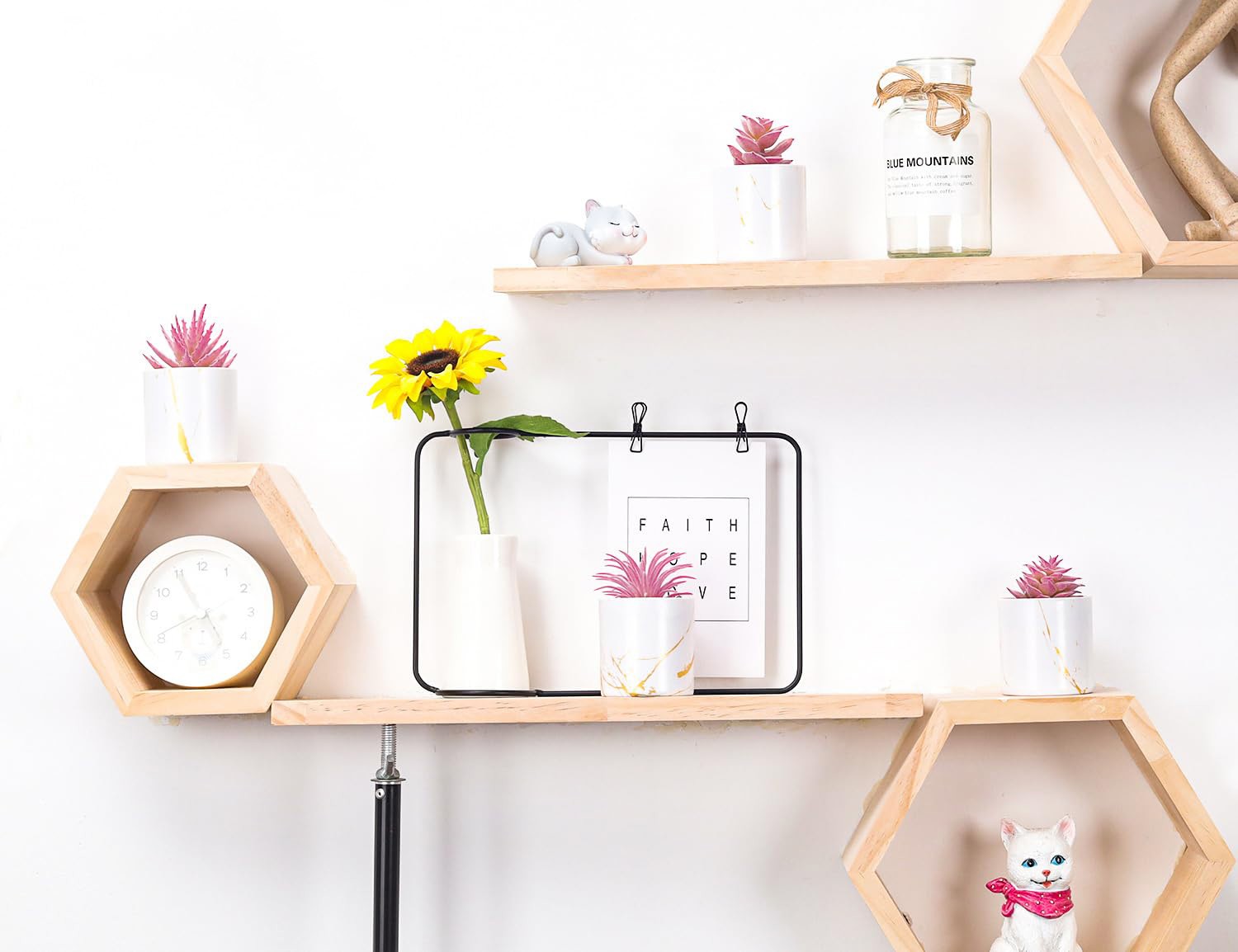 4 Fake Pink Succulents, Small Artificial Plants For Office Desk