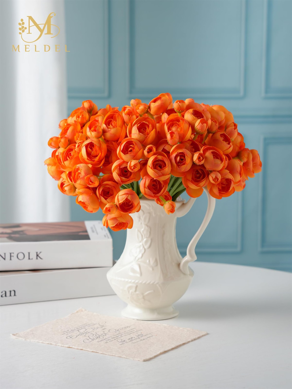 32 PCS Ranunculus Artificial Flower Faux Silk Mini Orange DIY Bouquet Peony