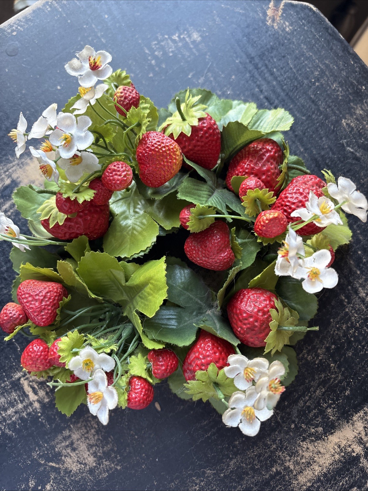 Vintage Floral Candle Ring Centerpiece Strawberries And Flowers