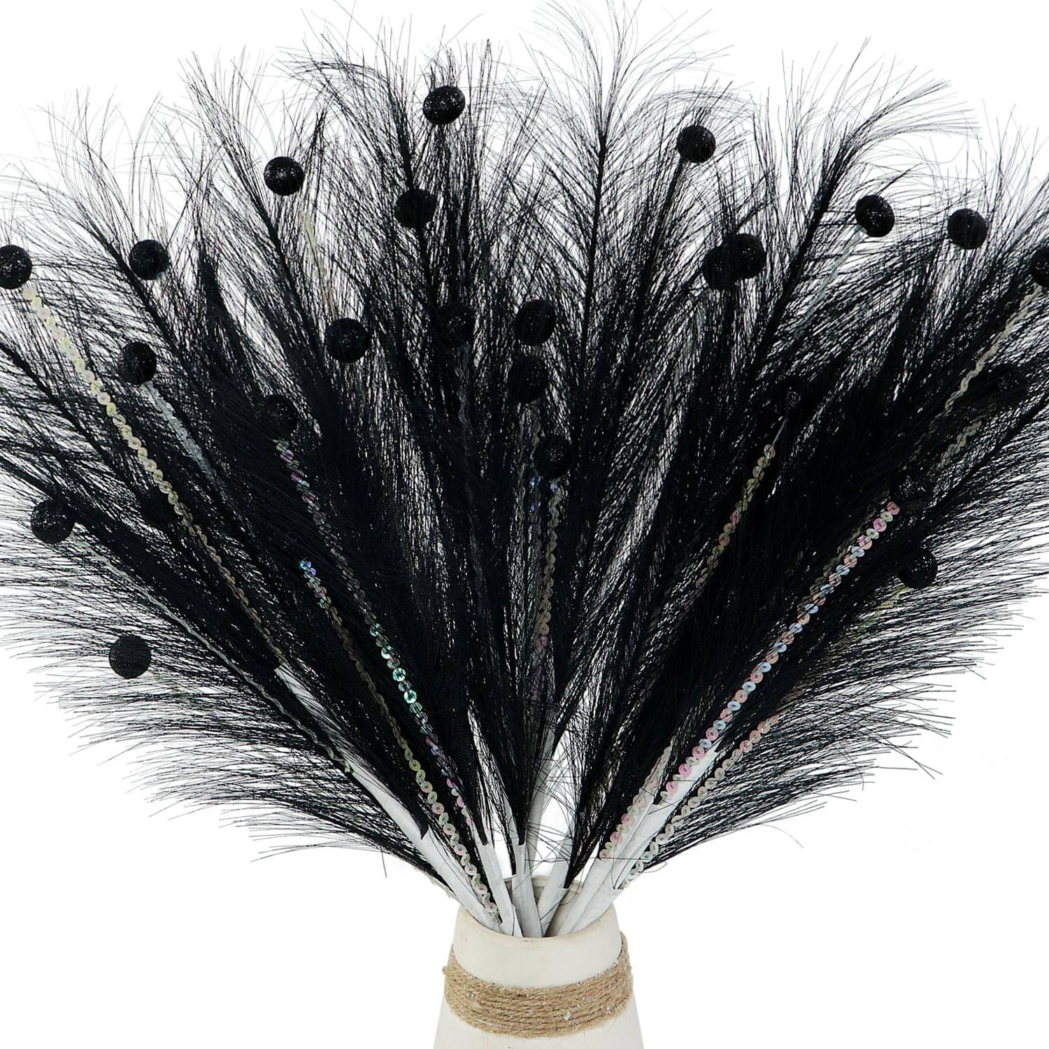 4 Pcs Black Christmas Grass 16.9″ Sequins Glitter Berries Xmas Tree Vase