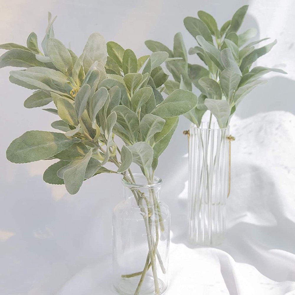 Faux Lambs Ear Stems 5Pcs Flocked Artificial Greenery Solid Fake Ear7080
