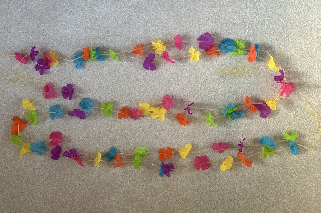 VIBRANT 12’ SILK FLOWER LUAU BEACH HAWAIIAN GARLAND COLORFUL LEI PINK BLUE GREEN