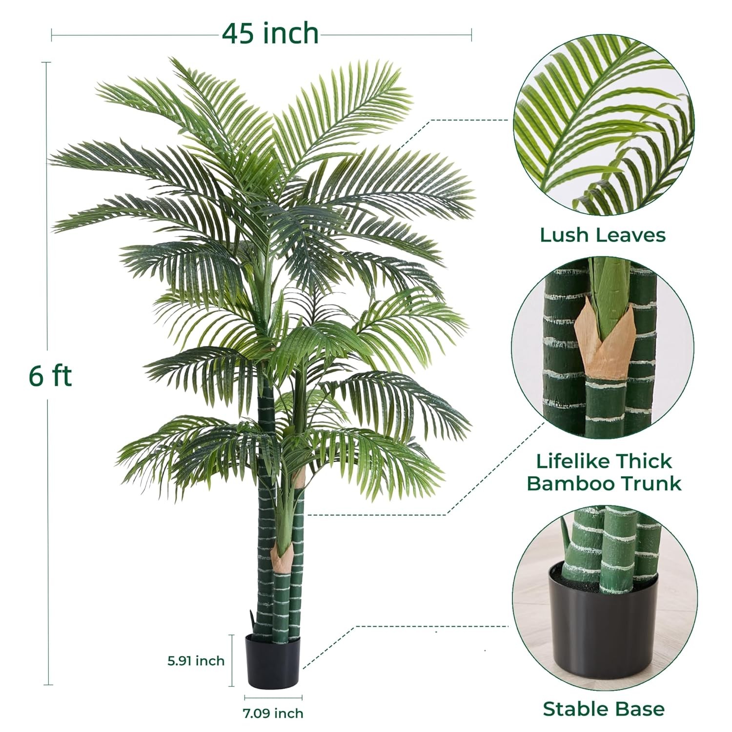 6ft Tall Golden Cane Palm Tree Artificial Faux Large Plant Decorations For Sale