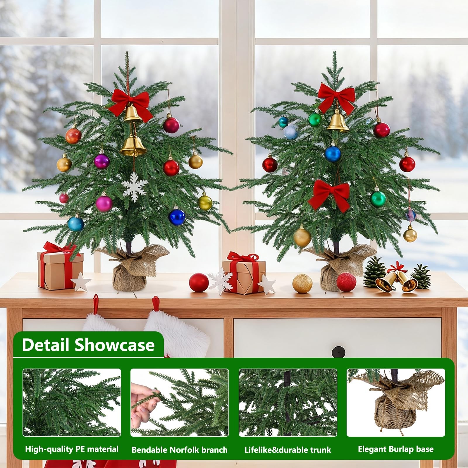 2FT Artificial Norfolk Pine Tree with Decorative Pot – Tabletop UV Protection…